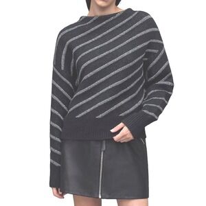AllSaints Womens Vega Sweater Jumper M Black Alpaca Wool Striped Cropped $248